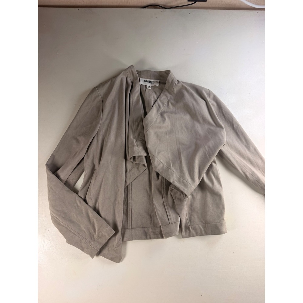 BB Dakota Drape Front Jacket Women Medium Taupe Y2K Faux Suede BG12887